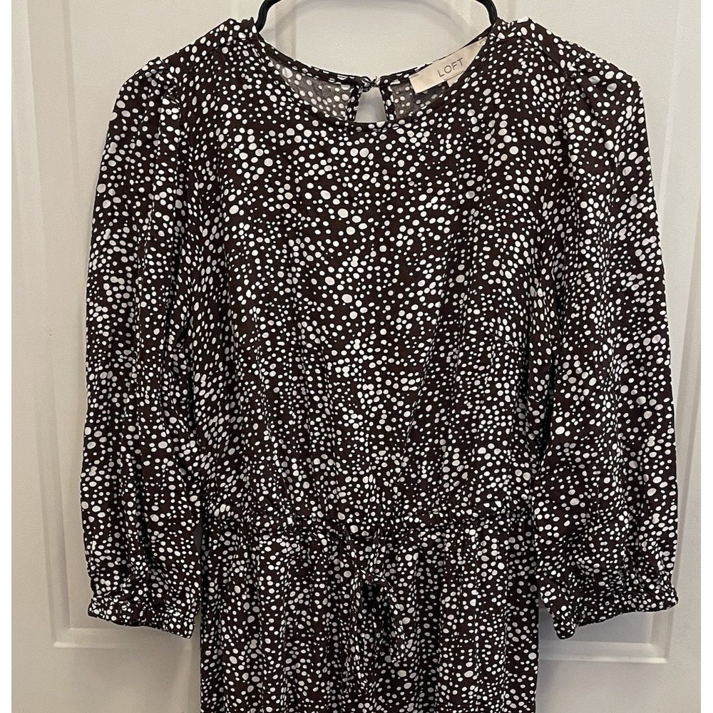 Loft Brown White Polka Dot Cinch Waist Flare Dress Size XS